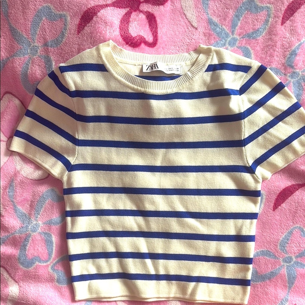 Zara Kids Striped Cream and Blue Top